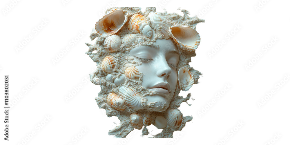 Poster white marble face with abstract features isolated on transparent background