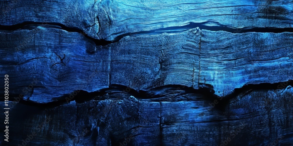 Poster scratched wood background with a barkless appearance illuminated by blue light, creating a unique vi