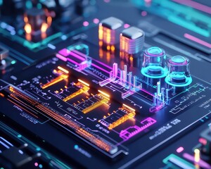 Obraz premium Multifunction medical analyzer, intricate engineering blueprint, 3D illustration