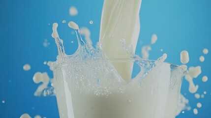 Milk pouring into glass, splash.
