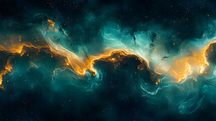 Obraz premium Cosmic burst of swirling, glowing liquid blending into deep space tones.