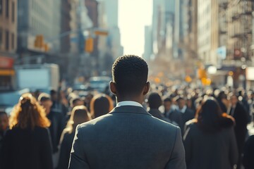 Fototapeta premium Busy New York City Day Professional Amidst Blurred Crowd