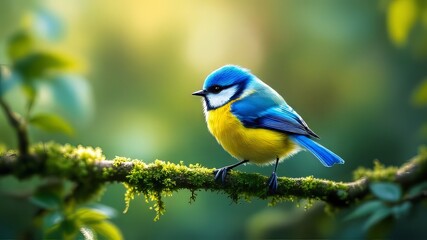 Obraz premium Tilt-shift lens captures a blue tit, garden scene.