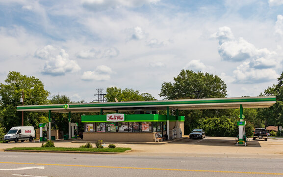 HICKORY, NC, USA-15 AUGUST 18:  Rosales Kwik Stop, Inc, an independent convenience store and BP gas station, on a main street in Hickory, NC.