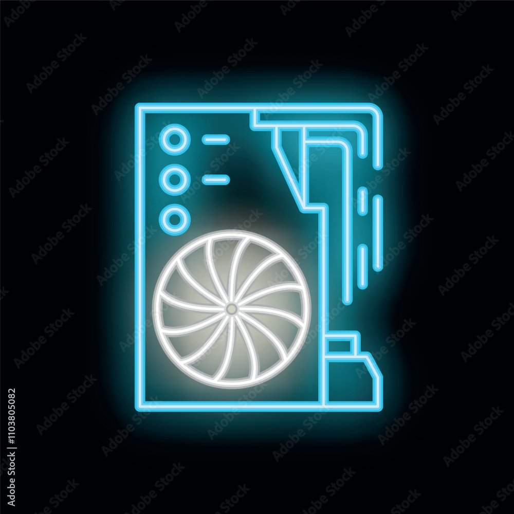 Aufkleber glowing neon line icon of a computer cooling system with a fan, representing powerful hardware