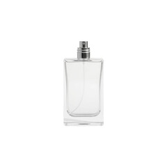 Clear white perfume bottle isolated on white background
