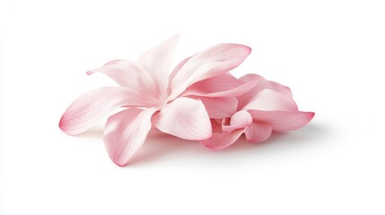 Fototapeta premium Delicate pink flower petals, gently overlapping, soft light, isolated on white background.
