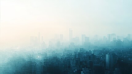 Blurry modern urban skyline, soft blue and white gradient, minimalist design, dreamy effect 