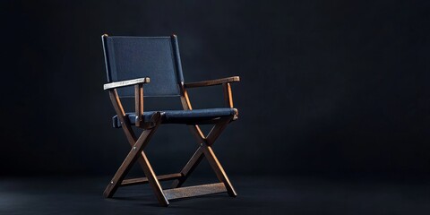 Isolated director chair featured on a black background, showcasing its significance in video production and the cinema industry. The director chair is essential for filmmakers and directors alike.