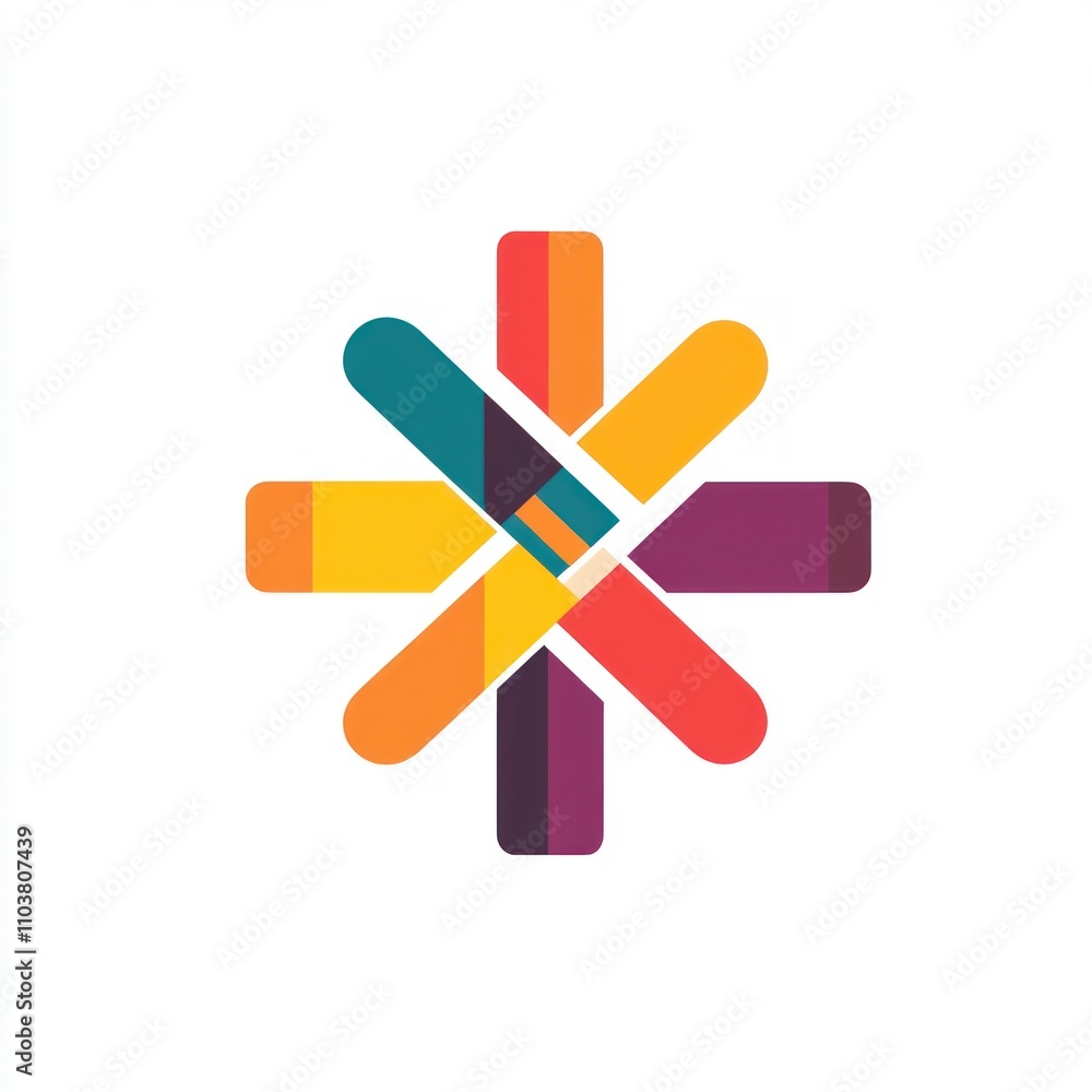 Poster here's a description and keywords for your image.. abstract colorful geometric starburst design.