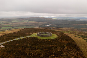 Stunning Aerial View of Grianán of Aileach Fortress Amid Vibrant Autumn Landscape
