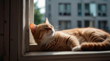  cat sleeping on windowsill