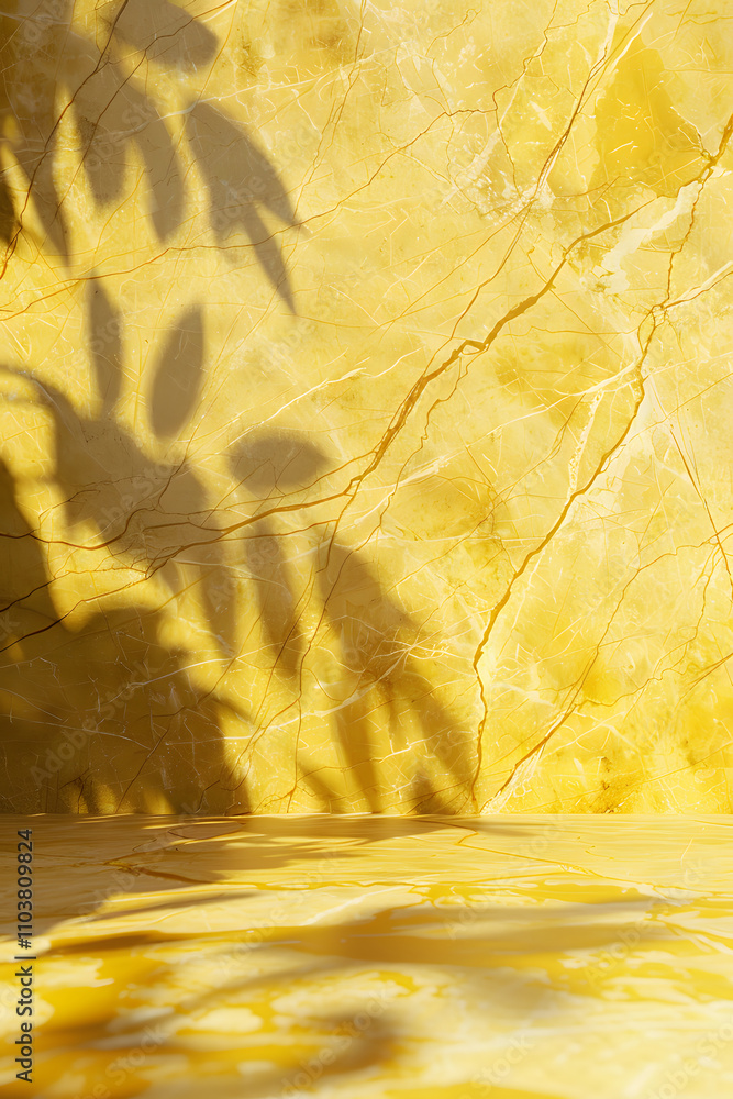 Aufkleber a vibrant yellow background with shadow patterns, creating a warm, inviting atmosphere.