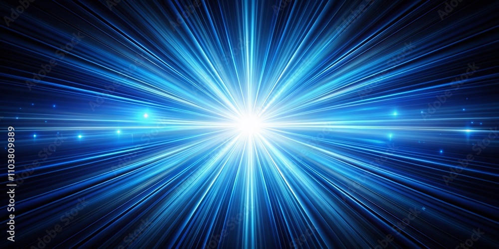 Poster shining sunburst rays in the dark with blue starburst background – a captivating linear gradient of 
