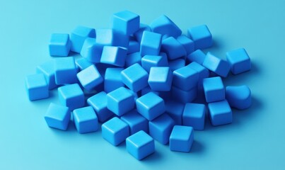Obraz premium Pile of light blue cubes on a light blue background.