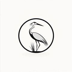 Obraz premium Here's a description and keywords for your image.. Elegant stylized heron in a circular frame, minimalist design.