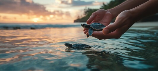 Sunset Release: Tiny Turtles Begin Ocean Journey