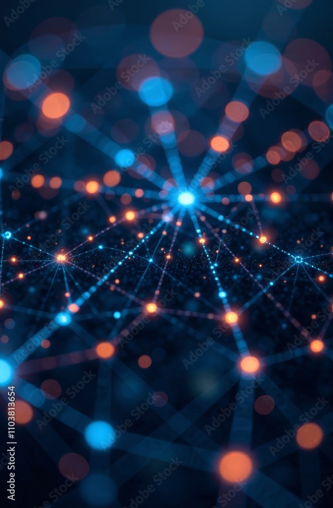 Poster bright, glowing dots connected by lines create a stunning visual representation of a digital network