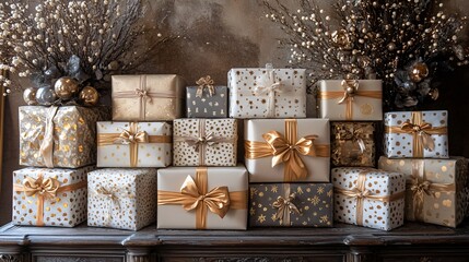 Golden Xmas gift boxes