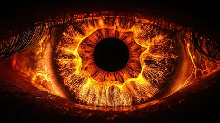 A fiery, stylized eye with intricate patterns resembling lava and energy.