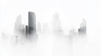 Fototapeta premium Minimalist urban silhouette, white background with faint gray structures, futuristic and abstract, 