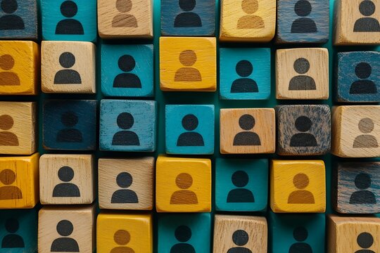 Community Network Color Variation Grid of Wooden Blocks