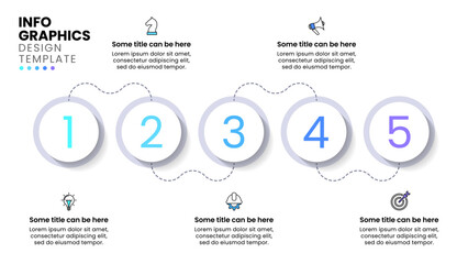 Infographic template. 5 circles with numbers connected by a line
