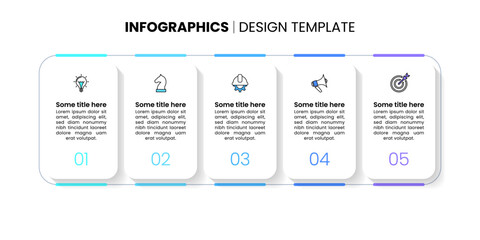 Infographic template. 5 connected banners with numbers and icons