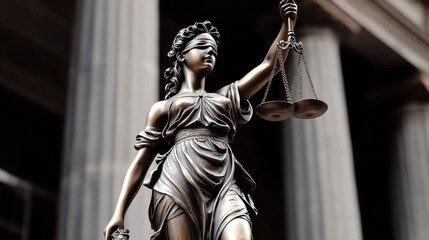 Close-up statue Greek goddess justice Lady She Themis statue, symbol