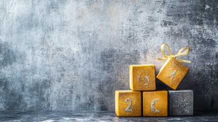 Elegant Cubes with Gold and Silver Accents. A stunning display of festive design and artistic creativity