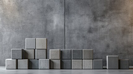 A wall of gray bricks is stacked in a row