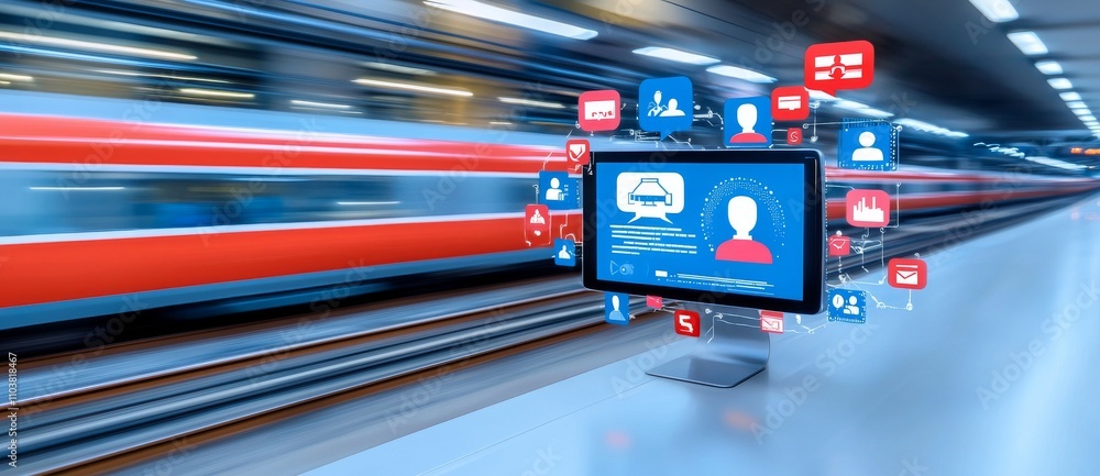Poster virtual meeting theme featuring an abstract high-speed technology perspective with motion blur.