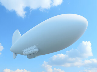Obraz premium A white airship floating in a blue sky with clouds, symbolizing travel and exploration.