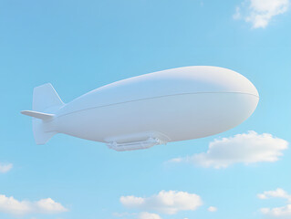 Fototapeta premium A white airship floating in a clear blue sky with fluffy clouds.