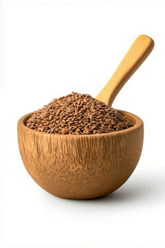 recommend clip art: A wooden bowl filled with flax seeds and a wooden spoon