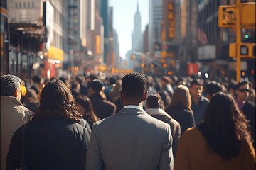Obraz premium Daytime City Street Unidentified People Walking, Central Perspective