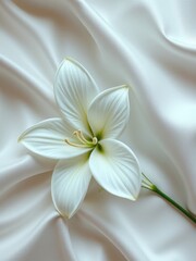 White lily flowers arranged on a satin surface, serene, lilies, floral