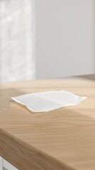 Antibacterial cleaning wipe for household use on a wooden table, housekeeping, domestic, easy, maintain, odorless