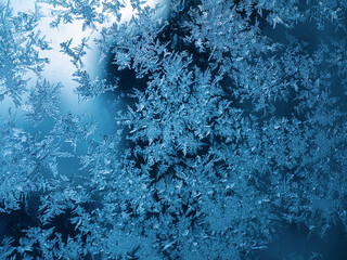 Glass covered with ice during severe frosts in winter