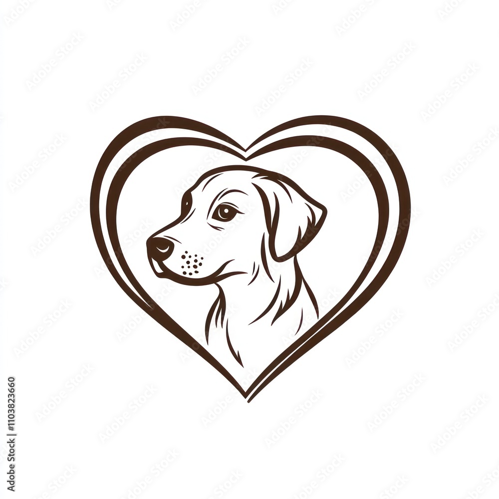 Poster here's a possible and keyword list for your image.. loving dog portrait heart-shaped canine illustra