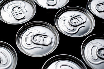 aluminum cans close-up from above