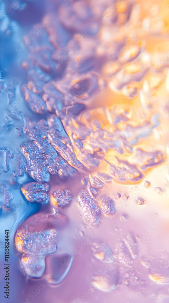 Poster abstract close-up of colorful ice with light reflections.
