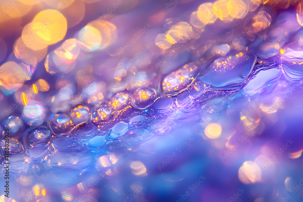 Poster abstract close-up of colorful water droplets with a bokeh effect.