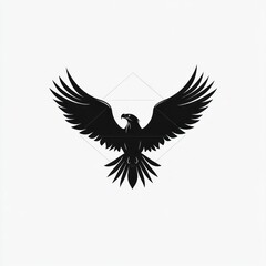 Obraz premium Here's a and keyword list suitable for stock photo submission.. Majestic black eagle emblem with wings spread, geometric background.