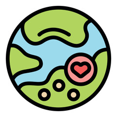 Cartoon earth globe with heart symbol showing love and care for our planet environment