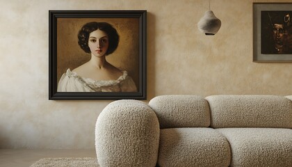 Framed Portrait of a Woman in a White Dress