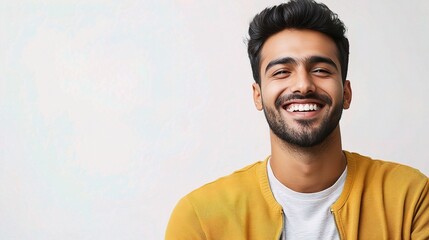 Obraz premium Happy Young Man Smiling in Casual Attire Against Light Background