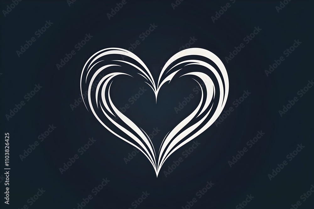 Poster a beautifully artistic representation of a heart shape created through flowing lines, set against a 