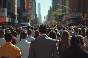 Diverse City Commute Businessman Among Pedestrians in Sunlight
