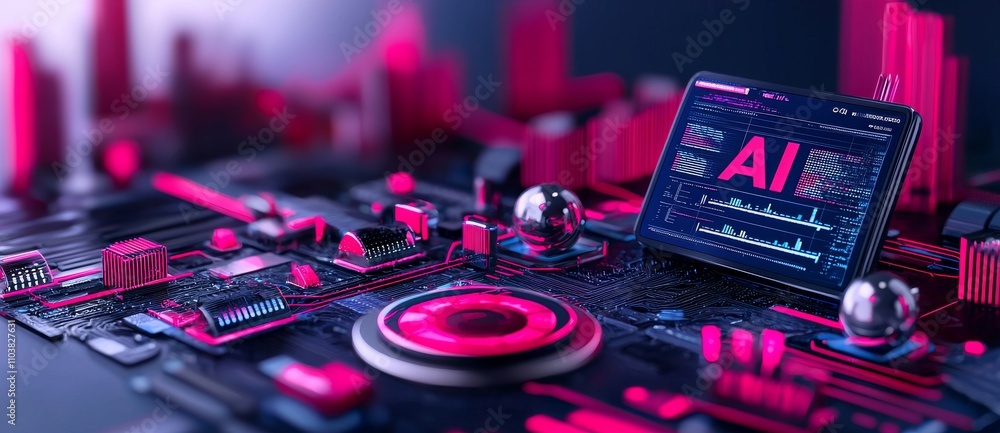 Poster a conceptual ai illustration featuring abstract high-tech elements in fast motion with a blur effect